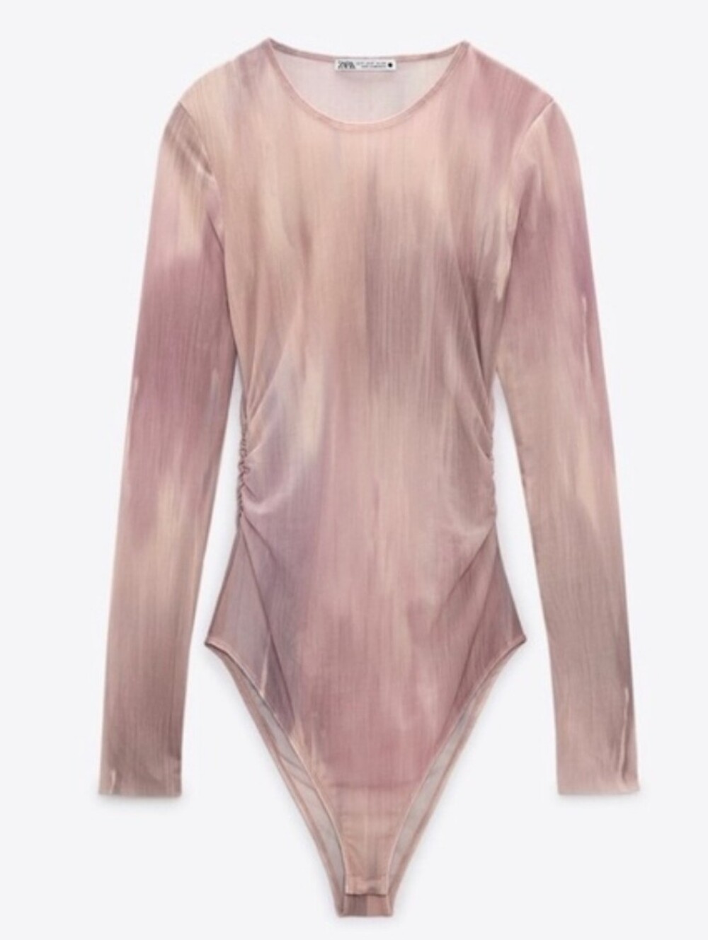 Zara Ruched Sheer Long Sleeve Tulle Bodysuit New